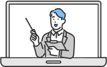 モニターの中で説明する人のイラスト